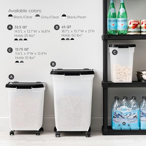 IRIS USA Dog Food Storage Container, Up to 50 lbs, Pearl/Black, Made in USA - color: Pearl/Black, size: 50 lbs