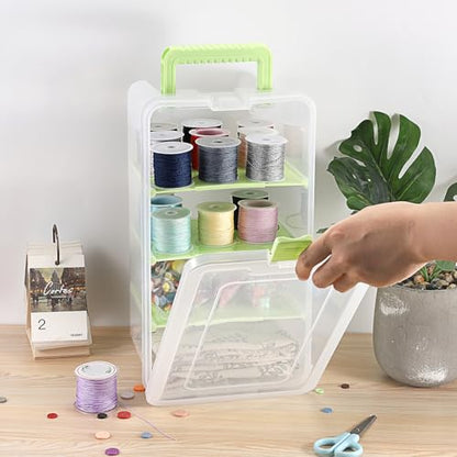 BTSKY Clear Plastic Dividing Storage Box with 4 Deep Compartment Sewing Box | 13.9x7.9x6.2 Inches Adjustable Storage Bin with Lid Portable Craft Container Multipurpose Art Supply Organizer Green - size: 13.9x7.9x6.2 Inches-Green