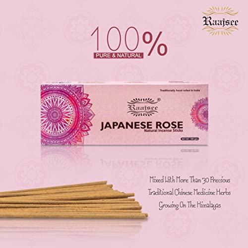 Raajsee Japanese Rose Incense Sticks 100 Gm Pack-100% Pure Organic Natural Hand Rolled Free from Chemicals-for Church,Aromatherapy,Relaxation,Meditation & Sensual Therapy - color: Rose