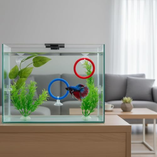 7 Piece Betta Fish Tank Accessories and Toys, Betta Enrichment Set with Exercise Rings and Plants, Mental Stimulation and Stress Reduction for Betta Fish, Betta Toys