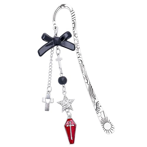 Charm Gothic Bookmark Gifts - Fantasy Unique Dark Aesthetic Silver Chain Tassel Metal Book Mark Black Bow Cross Star Personalized Bookmarks Reading Women Girls Readers Birthday Valentines - style: Gothic