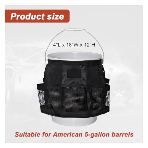 5 Gallon Bucket Tool Organizer Bag, Multi-Purpose Car Bucket Wash Tool with Mesh Storage Pockets, Universal Vehicle Cleaning Supplies Accessories for Home, Gardening, Fishing