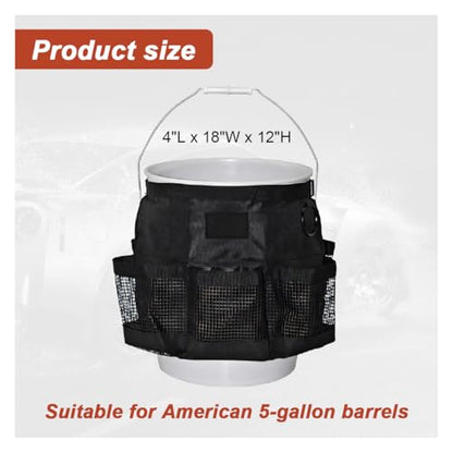 5 Gallon Bucket Tool Organizer Bag, Multi-Purpose Car Bucket Wash Tool with Mesh Storage Pockets, Universal Vehicle Cleaning Supplies Accessories for Home, Gardening, Fishing