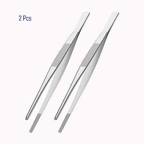 12" Stainless Steel Tweezers, Straight Blunt, 0.07" Thick | Round Serrated Tip, Multipurpose Daily Garden Home Lab Craft Repairing Tool - size: 12"L(0.07"T)