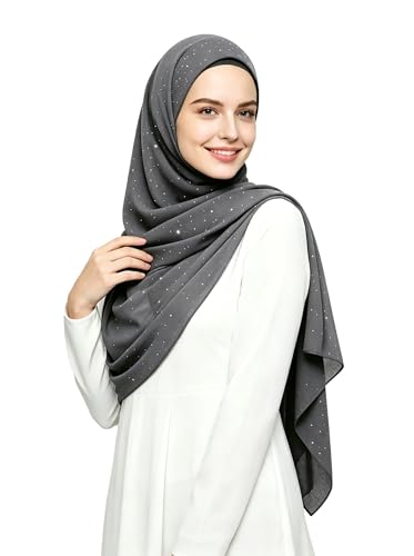 Lina & Lily Sparkle Shimmer Gold Glitter Women's Chiffon Hijab Head Scarf Shawl Wrap Lightweight - color: Dark Gray