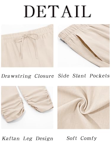 Runcati Mens Kaftan Thobe Pants Cotton Casual Elastic Waist Drawstring Muslim Trousers Summer Yoga Kurta Pants with Pockets - color: Beige, size: X-Large