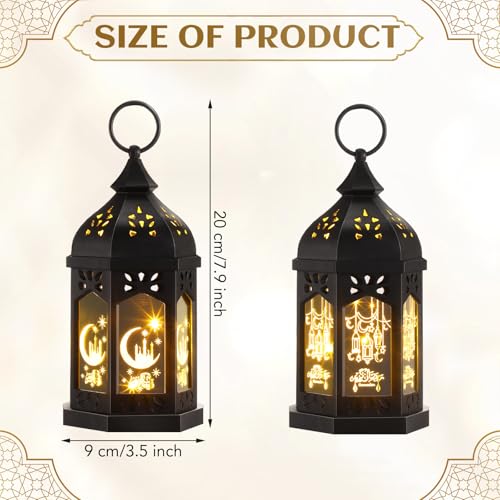 Retisee 2피스 17.8cm(7인치) 라마단 대형 이드 무바라크 랜턴 문 스타 벽걸이 LED 랜턴 홈 파티오 테이블 웨딩 센터피스 축제 장식용 (2가지 스타일, 블랙) - color: 블랙., size: 2 Styles