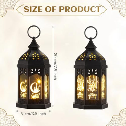 Retisee 2피스 17.8cm(7인치) 라마단 대형 이드 무바라크 랜턴 문 스타 벽걸이 LED 랜턴 홈 파티오 테이블 웨딩 센터피스 축제 장식용 (2가지 스타일, 블랙) - color: 블랙., size: 2 Styles