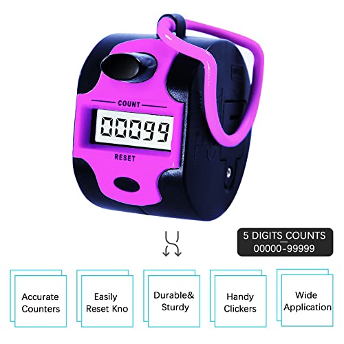 TESEAS Handy Counter Click Manual Digital clicker Stitch Tally Counters Finger Mechanical Palm Handheld Pitch 5-Digit Electronic Display Click Counter Number Count for Row, People, Golf Lap - style: 1pc Pink