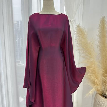 Muslim Dresses for Women One-Piece Prayer Dress Batting Long Robe Long Sleeve Maxi Kaftan Islamic Clothes Set - color: Wine, size: Large