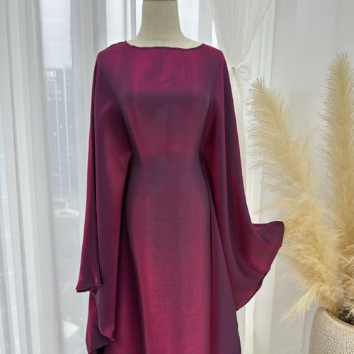 Muslim Dresses for Women One-Piece Prayer Dress Batting Long Robe Long Sleeve Maxi Kaftan Islamic Clothes Set - color: Wine, size: Small