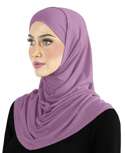 Cotton Amira Hijab 2 piece Head Scarf for Women Hood & Tube Cap Set - color: Large - Orchid