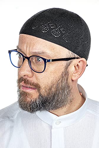 ihvan online Turkish Muslim Knitting Kufi Hats for Men, Taqiya, Takke, Peci, Islamic Caps, Islamic Gifts, Standart Size - color: Black