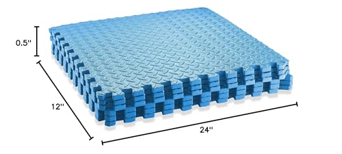 Philosophy Gym Pack of 6 Exercise Flooring Mats - 24 x 24 Inch Foam Rubber Interlocking Puzzle Floor Tiles - Blue - color: 24 Sq Ft, 1/2" Thick - Blue