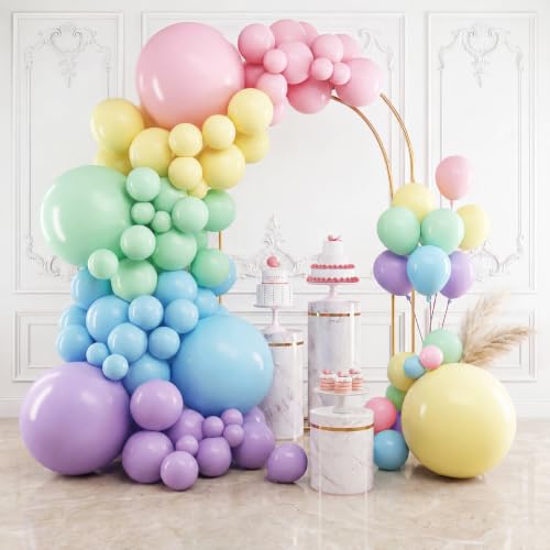 RUBFAC 154pcs Pastel Balloons Different Sizes 18 12 10 5 Inch, Latex Macaron Rainbow Balloons Arch Kit for Easter Themed Party Birthday Wedding Baby Shower Grad Anniversary Decoration - color: Pastel