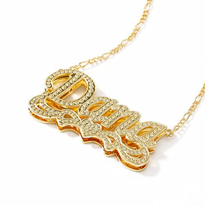 Custom Name Necklace Double Plated Name Necklace Personalized Name Plate Necklaces Name Necklaces for Women 18k Gold Plated Nameplate Pendant - color: Style 51