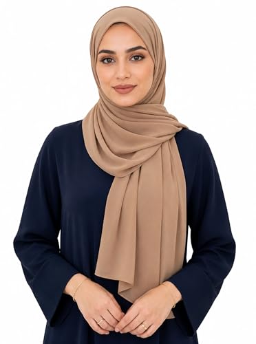 Women’s Chiffon Hijab Scarf - Heavyweight Solid Color Shawl & Wrap, Soft Breathable Headwrap for All Seasons - color: Mcgjxfs2604-camel