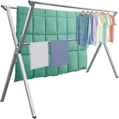 Clothes Drying Rack Folding Indoor Outdoor, Foldable Portable Laundry Drying Rack, Heavy Duty Laundry Hanger Dryer Rack with 20 Hooks (79.55'') - size: 79.55 inches