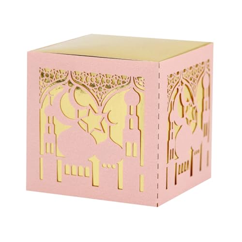 EUBUY 50 Pack Ramadan Treat Boxes, Islam Ramadan Party Candy Boxes, Ramadan Gift Boxes with Ribbons for Muslim Eid Party Supplies, Middle Eastern Festival Favor Boxes - color: pink