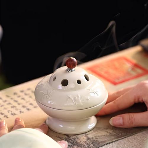Ceramic Incense Burner | creamy white insence holder for Frankincense, Bakhoor, Charcoal, Stick, Powder, Cone, Coil, and Tower Incense