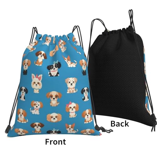 Drawstring String Bag Cute Puppy Dog, W ater Resistant Polyester Sackpack for Travel and Party Favor - color: Pattern (365)