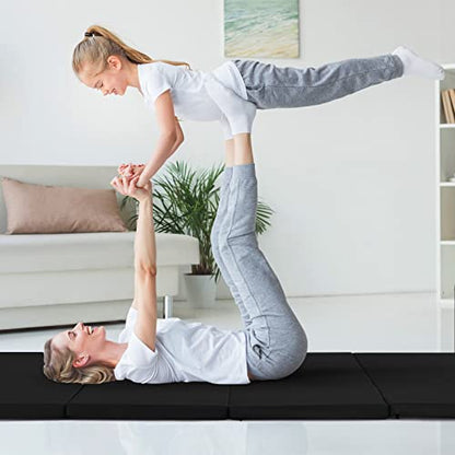 Goplus Gymnastics Mat, Folding Tumbling Mat with Carry Handles, Hook & Loop Fasteners, 4 Panels for Fitness Exercise Yoga Stretching Aerobics Workouts, Thick Gym Mats for Home - color: Black 1