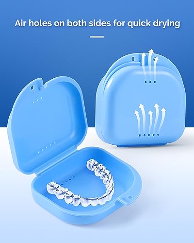 JMU Retainer Case with Vent Holes, 4 Pcs Orthodontic Mouth Guard Cases | Dental Storage Container, Denture Case Travel Box for Aligner with Snap Lock - color: Blue/Black/Purple/Pink