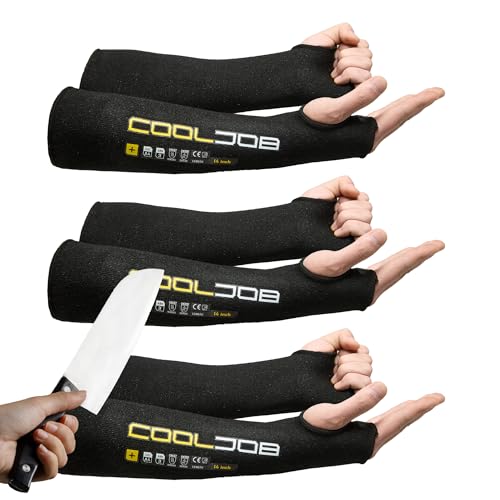 COOLJOB 3 Pairs 14/18in A4 Cut Resistant Sleeves with Thumb Hole, UV Sun Protection Arm Sleeves for Thin Skin Farmer Gardener - color: Black (14" L)