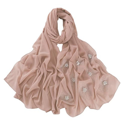 Chiffon Hijab Scarf for Women Muslim Hijab Head Wrap Scarves Soft Rhinestone Chiffon Scarf Fashion Long Scarves Shawl - color: Pink
