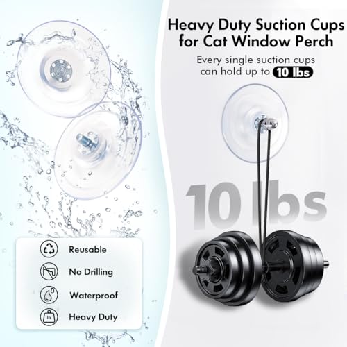AMOSIJOY 4 Pack Cat Window Perch Strong Replacement Suction Cups with Screw | Extra Strong Adhesive, Reusable and Removable, Suitable for Cordless & Foldable Cat window perch
