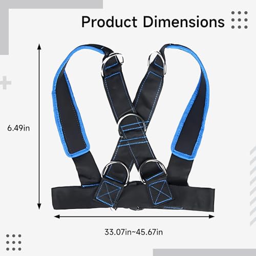Resistance Sled Harness, Workout Training Vest with Y-Shape Strap, Adjustable 33.1-45.7 in Waist, Five D-Rings, 62.5 in Towing Strap for Strength Training, Core Workout