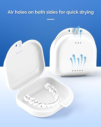 JMU 2 Pcs Retainer Case with Vent Holes, Orthodontic Storage Case | White and Pink, Dental Mouth Guard Holder, Travel Box for Aligner with Snap Lock - color: White/Pink