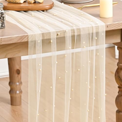 Artoid Mode Pearl Champine Gauze Table Runner 10FT Home Decor - color: Champine, size: 28" x 120"