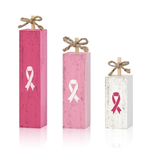Smile Breast Cancer Awareness Wooden Block Sign - style: Ribbon