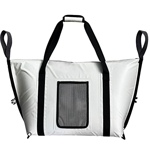 Buffalo Gear Insulated Fish Cooler - 27.5QT 58QT Waterproof Flat Bottom Bag, Leakproof and Fishing Kill Bag - color: White-45QT
