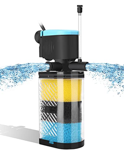 AquaMiracle Aquarium Filter 3-Stage in-Tank Filter Internal Fish Tank Filter Turtle Filter for 10-40 Gallon Fish Tanks with Dual Water Outlet & Aeration - size: For 10-40 Gal Aquarium