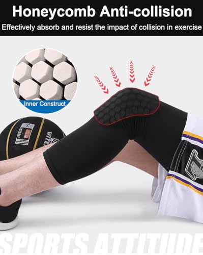 SUJAYU Basketball Knee Pads Knee Sleeves, 2 Pack Honeycomb Anti Collision Leg Compression Sleeves, Compression Knee Pads for Wrestling Football Volleyball Baseball (X-Large, White) - color: White, size: X-Large
