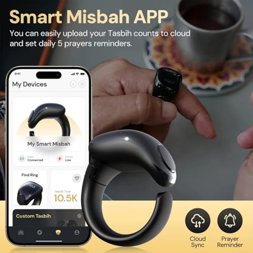 Smart Tasbih Zikr Rings, 5 Size(16/18/20/22/24mm) Interchangeable Tasbih Counter Rings,APP Support Digital Counter Prayer Reminder Rings, Waterproof 4 Digit Finger Counter for Muslims