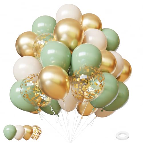Lukiituke Sage Green Balloons, 60Pcs Sage Green and Gold Balloons - color: Sage Green White and Gold