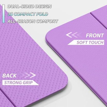 ILILI Foldable Yoga Mat 71 * 24 * 0.3 Inch | Lightweight TPE Non Slip Exercise Mat, Waterproof Portable Fitness Mat for Home Gym, Pilates, Stretching & Daily Workouts - color: Violet