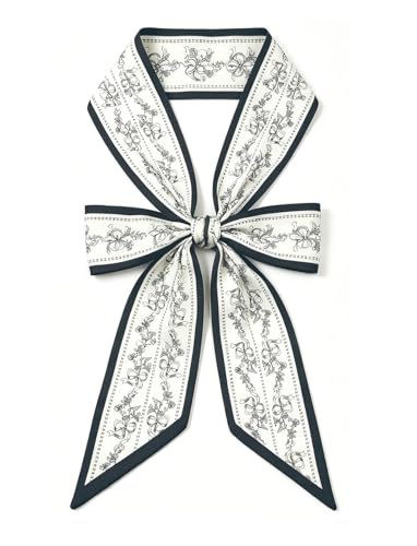 Silky Satin Long Skinny Head Scarf for Women - Neck Hair Scarf, Purse Bag Belt Accessory, Silk Feeling, 57"x5" - color: White Blue 02