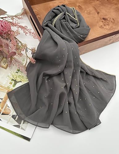 Hijab for Women Premium Chiffon Hijab Rhinestone Hijab Scraf for Women Muslim - color: Dark Grey