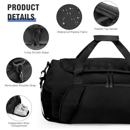 Gym Bag for Men Women With Shoe Compartment & Wet PocketWater Resistant Sports Gym Bag 、shoulder bag、messenger bag Carry On Duffel Bag forWeekend Overnight Traveling (black) - color: black