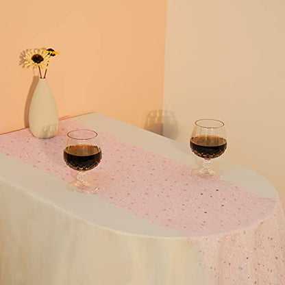 OSVINO Starry Moon Table Runner, Sequin Glitter Mesh for Wedding Party - color: Pink