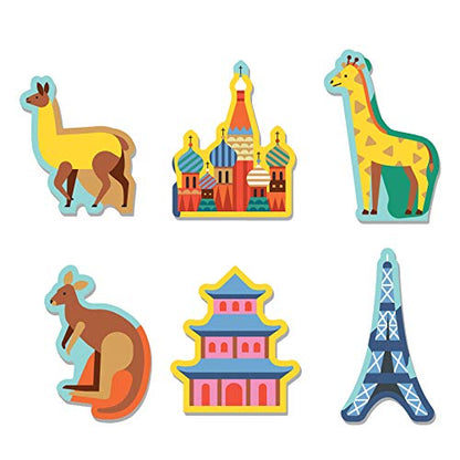 Mudpuppy Map of The World – 78 Piece Geography Puzzle with Special Shaped Pieces and Iconic Landscapes Cultural Items and More - style: Map of the World