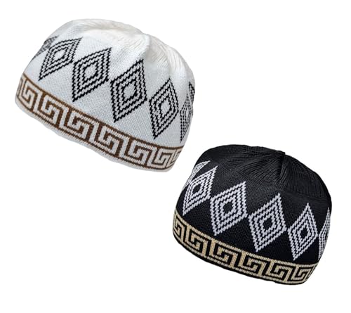 Set 2 PCS Muslim Beanies Kufi Hat for Men AMN-225B Skull Cap Islam Taqiyah Takke Eid Ramadan Gift - color: Color C