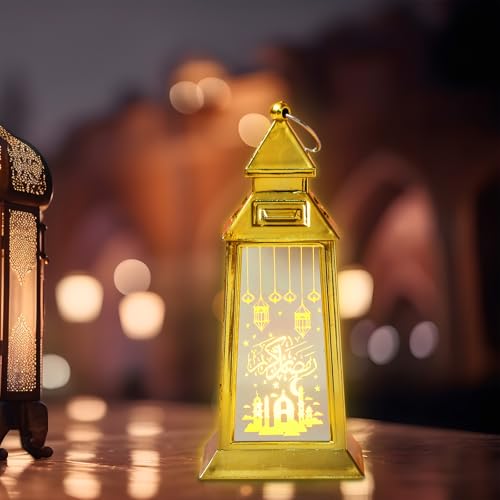 ALIBBON 2 Pcs Ramadan Lantern Small Gold Candle Lantern Decorative Hanging Lanterns Eid Mubarak Lanterns Moon Castle Ramadan Decorations for Home Indoor Outdoor Table Decor