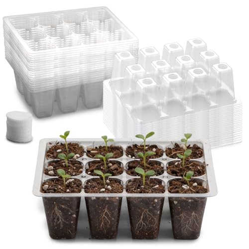 RooTrimmer 40 Pack Reusable 12-Cell Clear Seed Starter Trays - Extra Large Drainage Holes, Easy to Repotted, Clear Transparent Tray for Root Observation, Seed Starting, Fits 1020 Flats and TD377 Trays - color: Clear, size: 12 Cells-40P