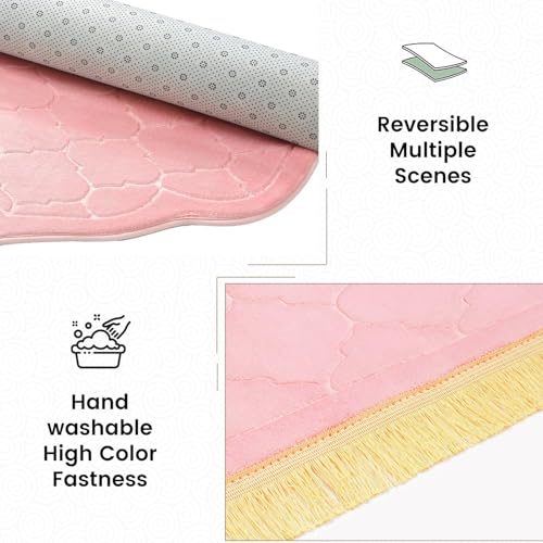 Muslim Prayer Rug with Tasbih Prayer Beads, Extra Thick Padded Non-Slip Islamic Prayer Matt,Turkish Praying Carpet Ottoman Blankets Ramadan Gift for Ramadan, Eid, Hajj, Travel, Pray（Pink） - color: Pink