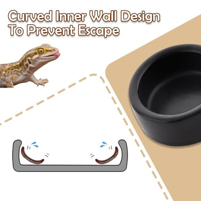 3 Pack Reptile Ceramic Feeding Bowl Food and Water Dish Anti Escape Bowl for Small Reptile Spider Lizard Gecko Frog Turtle Hermit Crab (Black)
